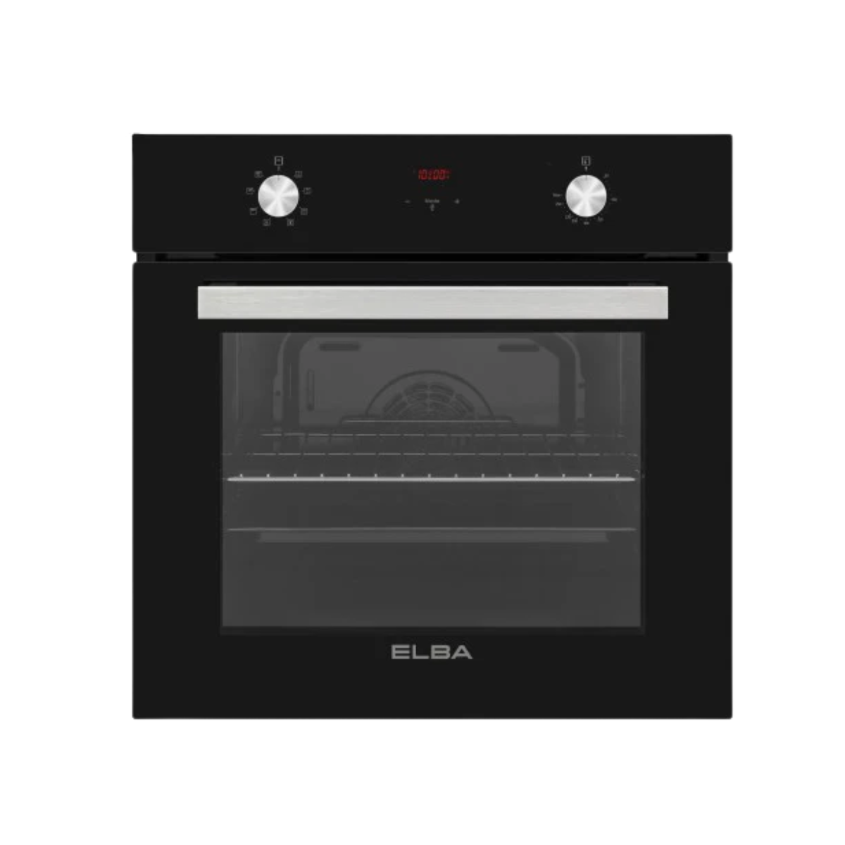 Elba 60cm built-in multifunction electric oven with modern black glass finish.