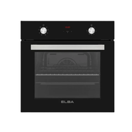 Elba 60cm built-in multifunction electric oven with modern black glass finish.