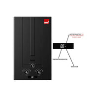 Totai Black gas water heater for low pressure systems with LED display and flu pipe
