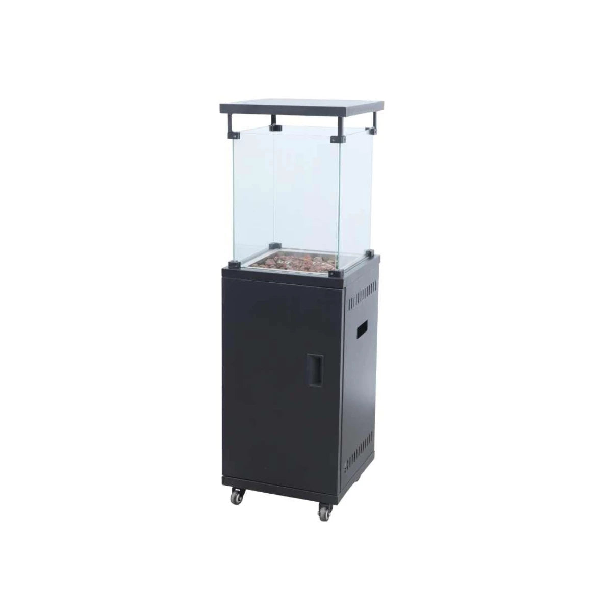 Totai Modern Glass Flame patio heater with 4-sided glass view and 11kW output