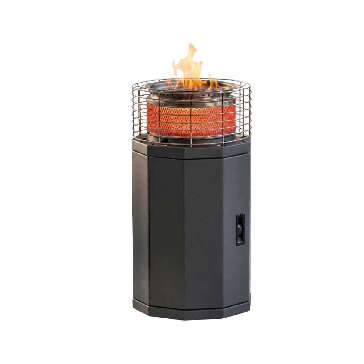 Totai Compact Radiant Flame outdoor heater 16kW with protective mesh and lava rocks