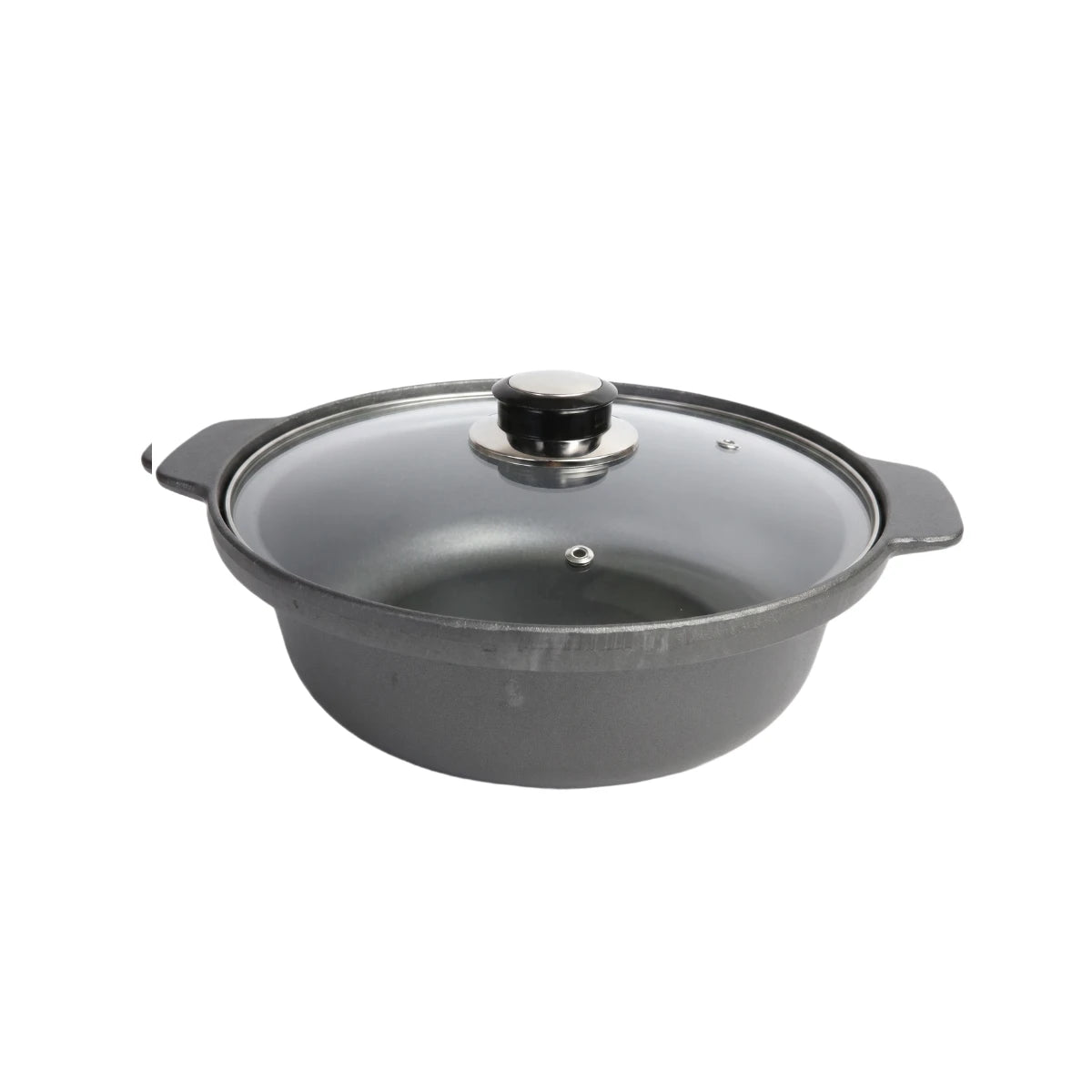 Totai HeatLock matte black cast iron casserole pots with tempered glass lids in various sizes