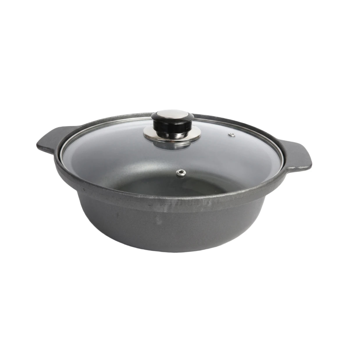 Totai HeatLock matte black cast iron casserole pots with tempered glass lids in various sizes