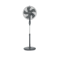 Kenwood IFP55 silver and black 16 inch standing fan with adjustable height and wide base.