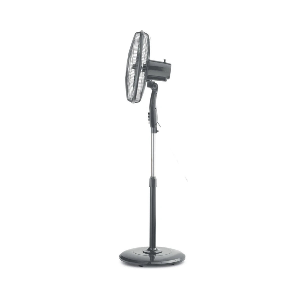 Kenwood IFP55 silver and black 16 inch standing fan with adjustable height and wide base.