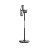 Kenwood IFP55 silver and black 16 inch standing fan with adjustable height and wide base.