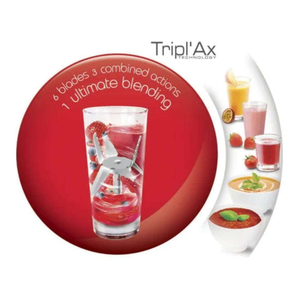 Moulinex Perfect Mix high speed blender with 2 liter glass jar and 6 stainless steel blades.