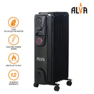 9 Fins 2000W Oil Filled Heater - Timer Function - Glossy Black