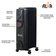 9 Fins 2000W Oil Filled Heater - Timer Function - Glossy Black