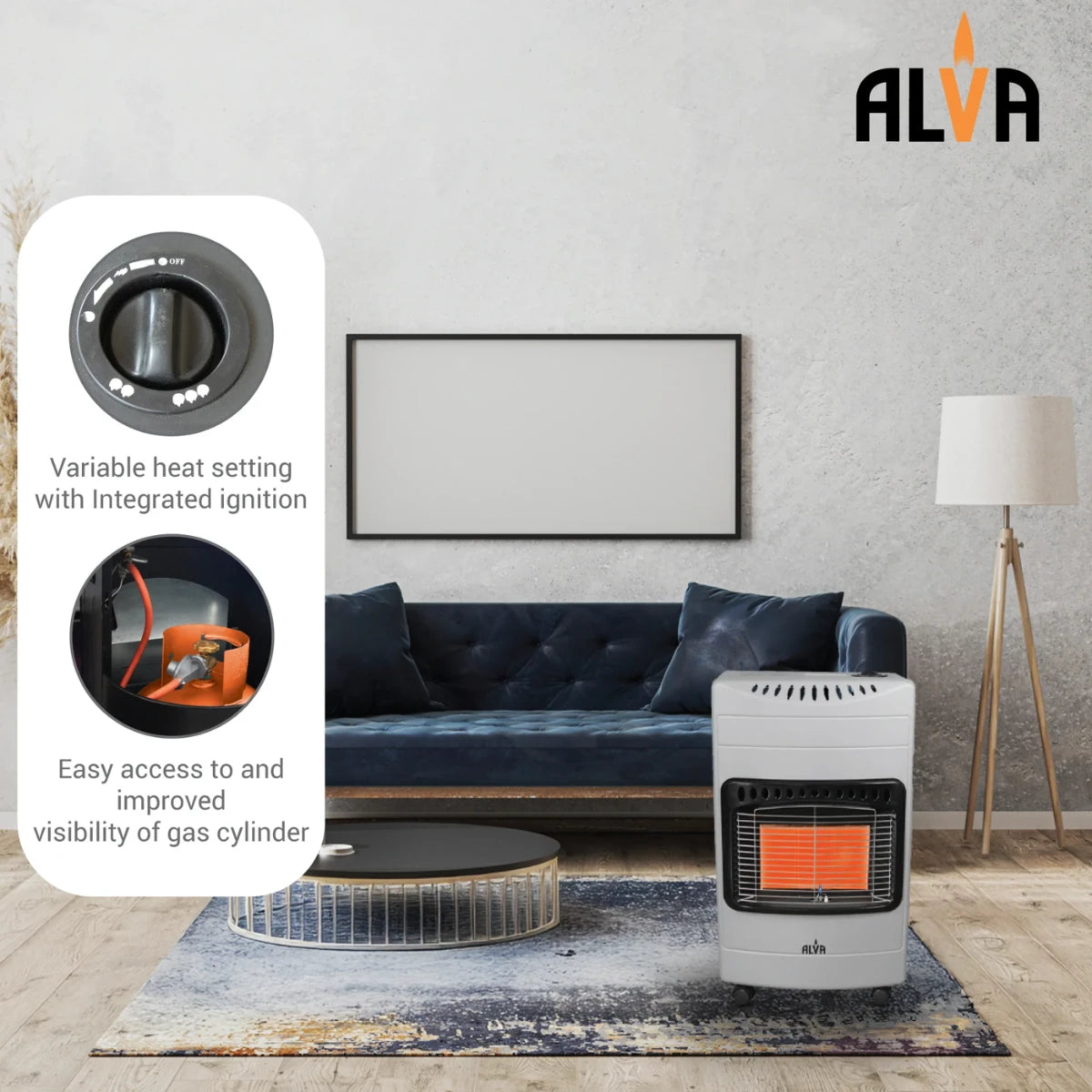 ALVA 3 PANEL LUXURIOUS INFRARED RADIANT INDOOR GAS HEATER  grey