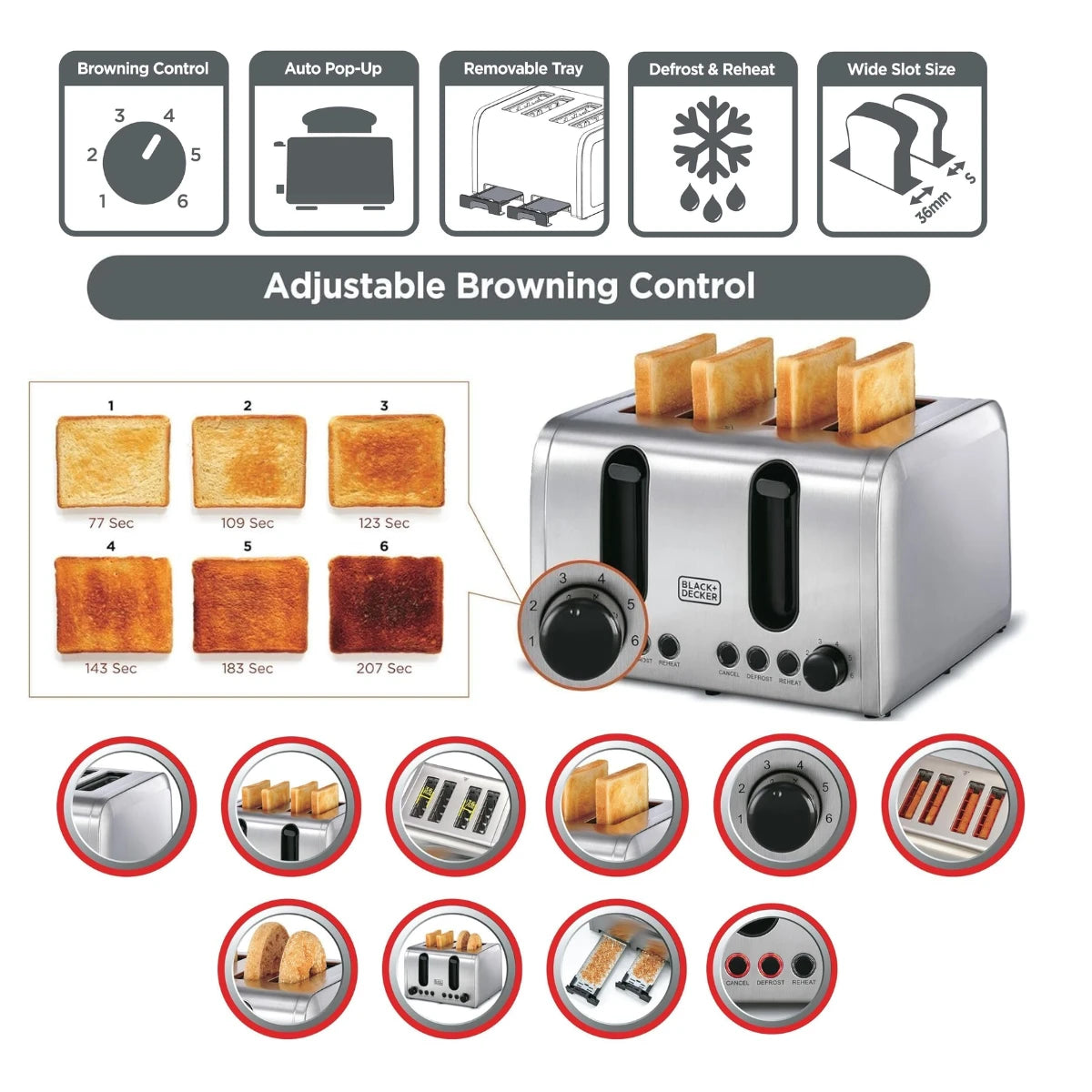 Black & Decker 2100W 4 Slice Stainless Steel Parallel Slot Toaster ET444-B5