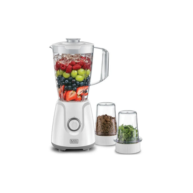 Black & Decker 400W 1.5L White Blender with 2 Grinder Mills 