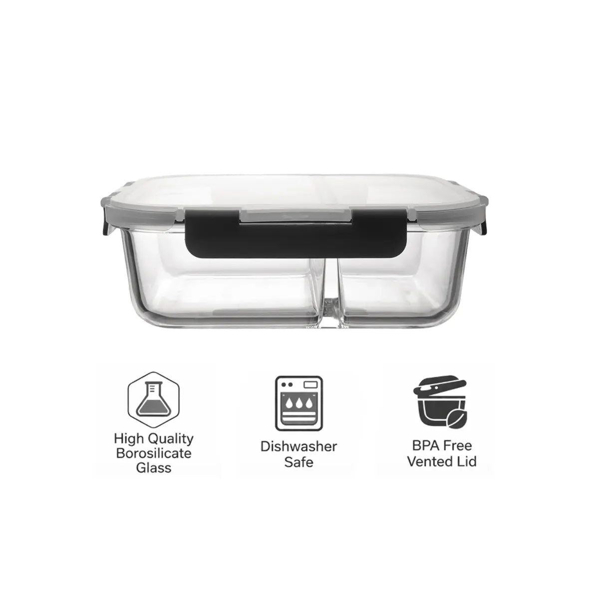 Consol Madrid Rectangular 2 Division Storage Container with Clip-On Lid – 1.36L