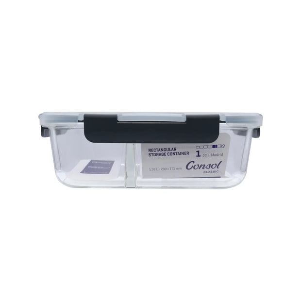 Consol Madrid Rectangular 2 Division Storage Container with Clip-On Lid – 1.36L
