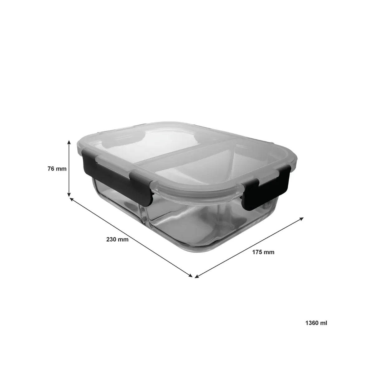 Consol Madrid Rectangular 2 Division Storage Container with Clip-On Lid – 1.36L