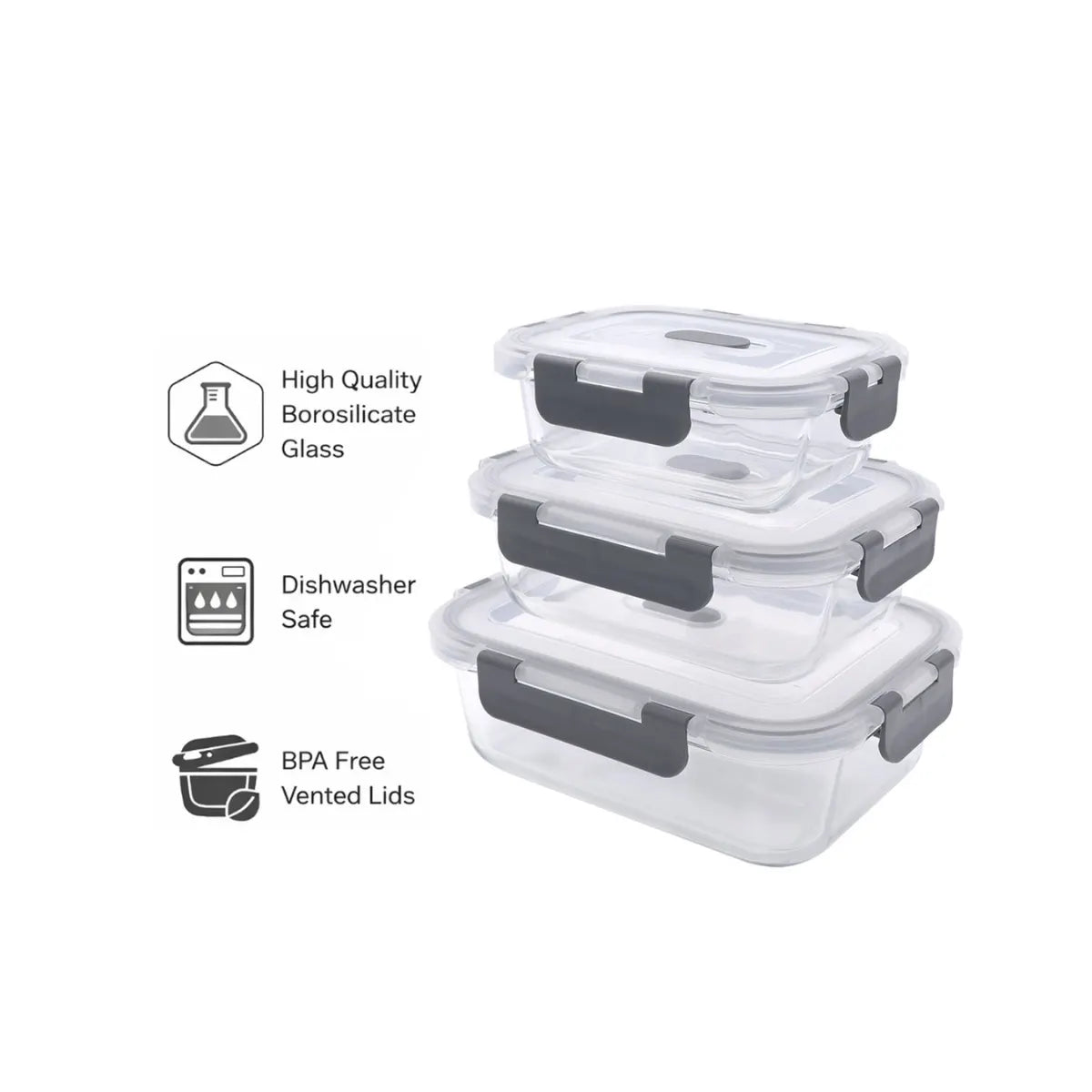 Consol Madrid Storage Containers with Clip-On Vented Lids Value 3-Pack Set