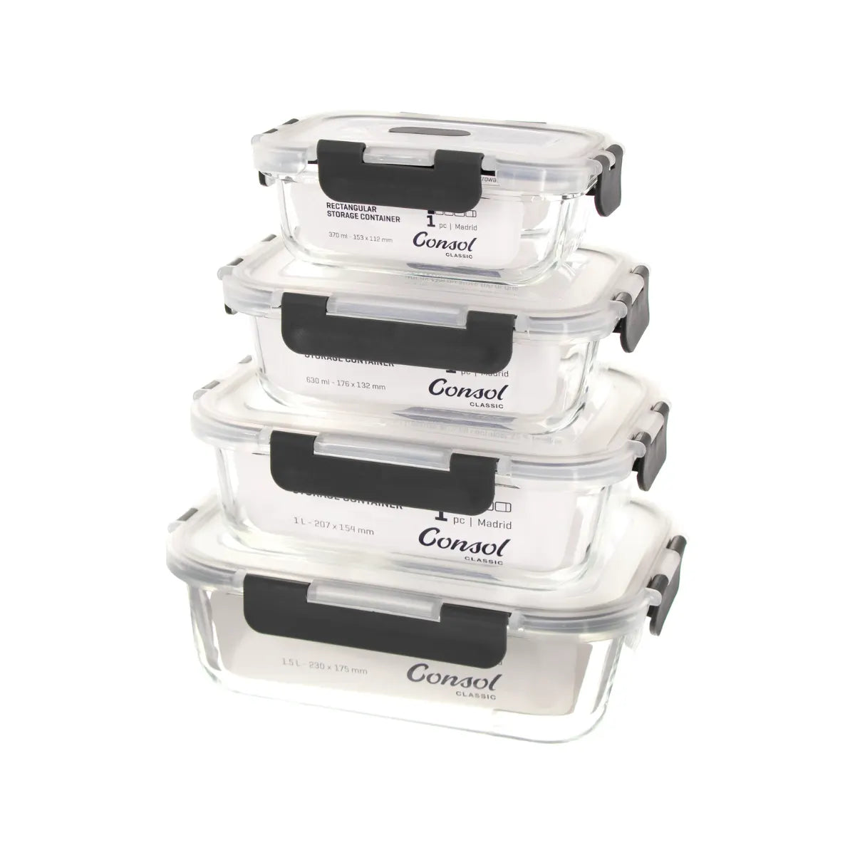 Consol Madrid Storage Containers with Clip-On Vented Lids Value 4-Pack Set