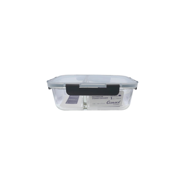 Consol Madrid Rectangular 2 Division Storage Container with Clip-On Lid – 1.36L