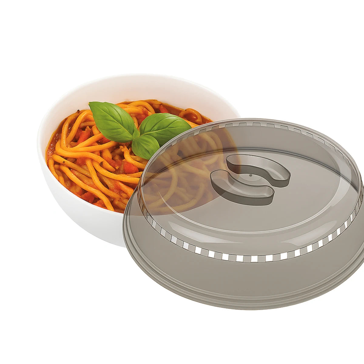 Creative Cooking transparent microwave plate cover with steam vents, 26cm diameter.