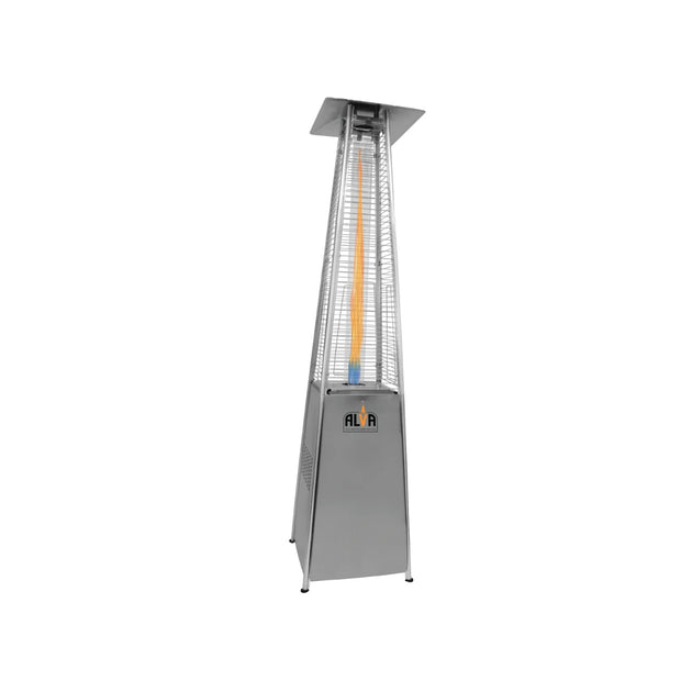 Alva GHP20 Gas Patio Heater with Central Quartz Glass Flame Tube and Safety Grille.