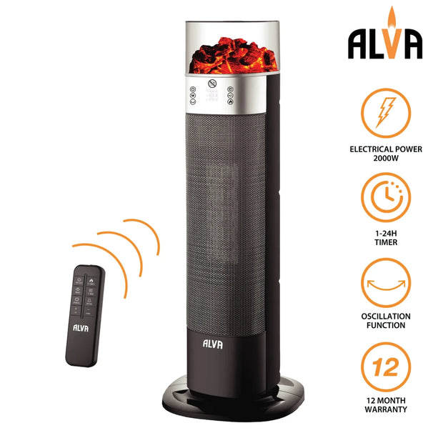 EIH209 ALVA - ELECTRIC - MINI TOWER HEATER - FLAME EFFECT & OSCILLATION