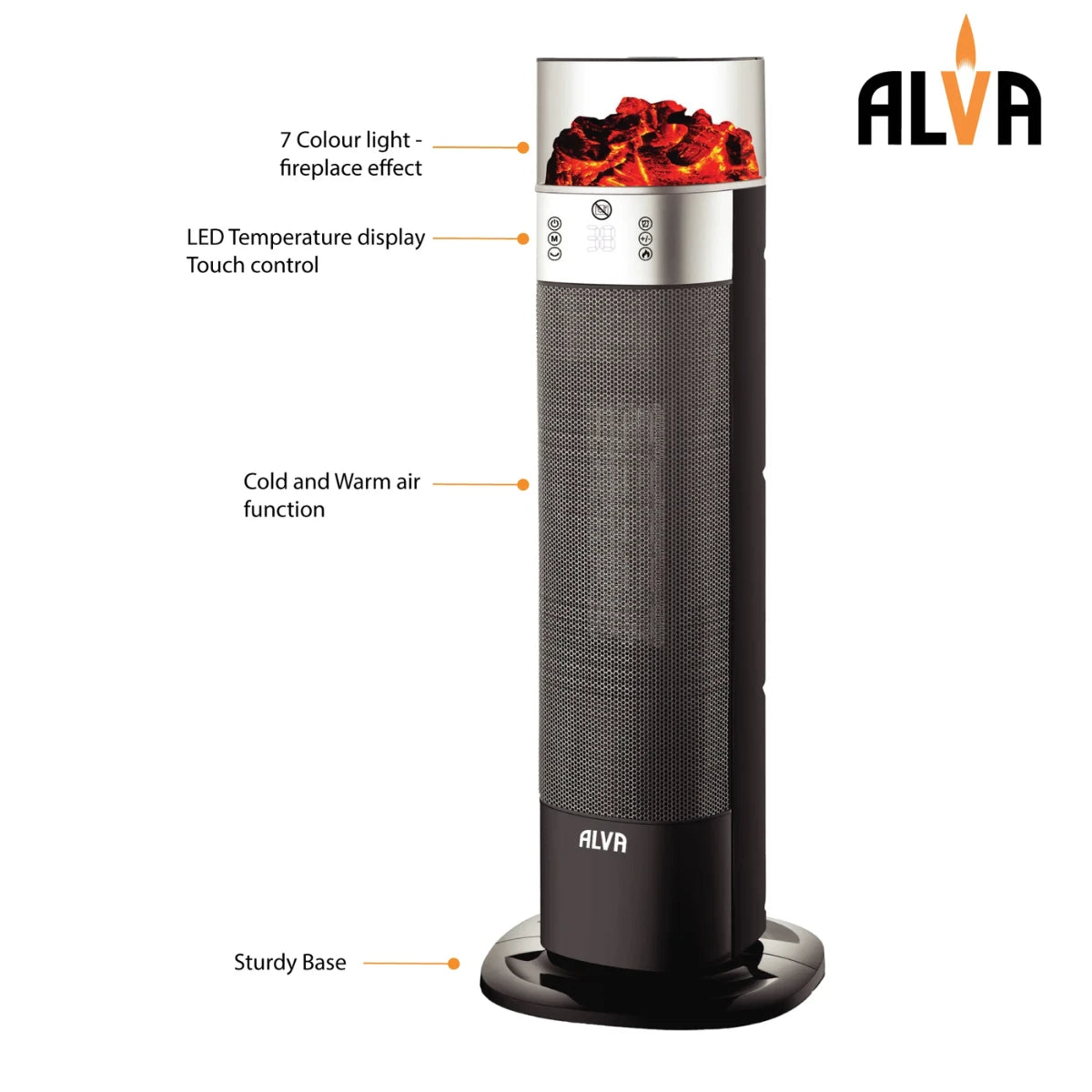 EIH209 ALVA - ELECTRIC - MINI TOWER HEATER - FLAME EFFECT & OSCILLATION