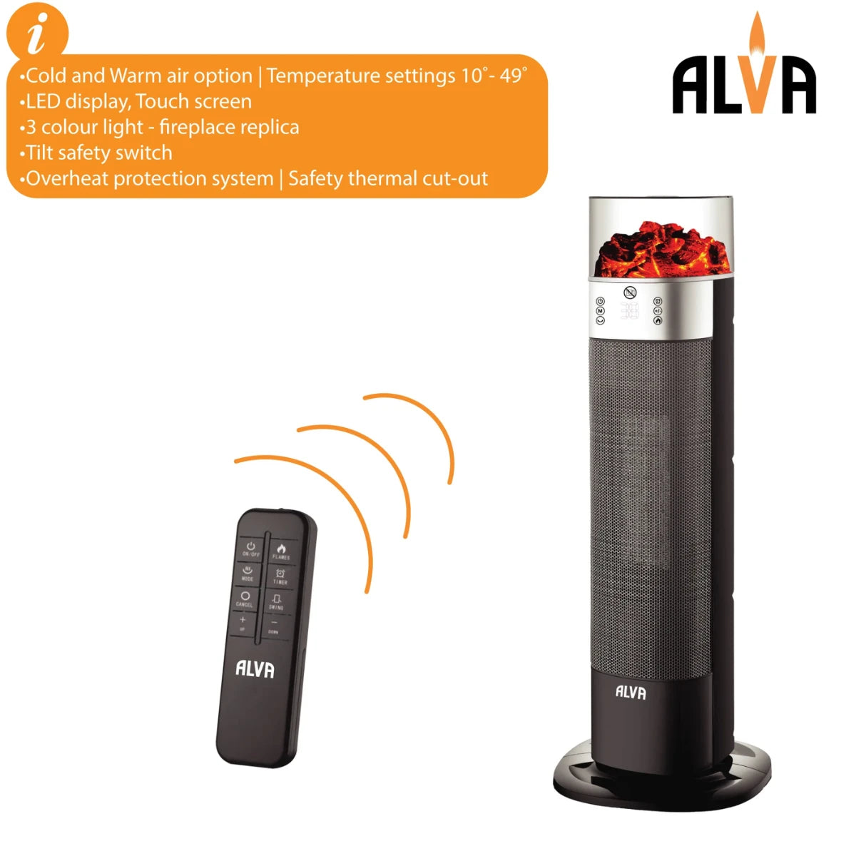 EIH209 ALVA - ELECTRIC - MINI TOWER HEATER - FLAME EFFECT & OSCILLATION