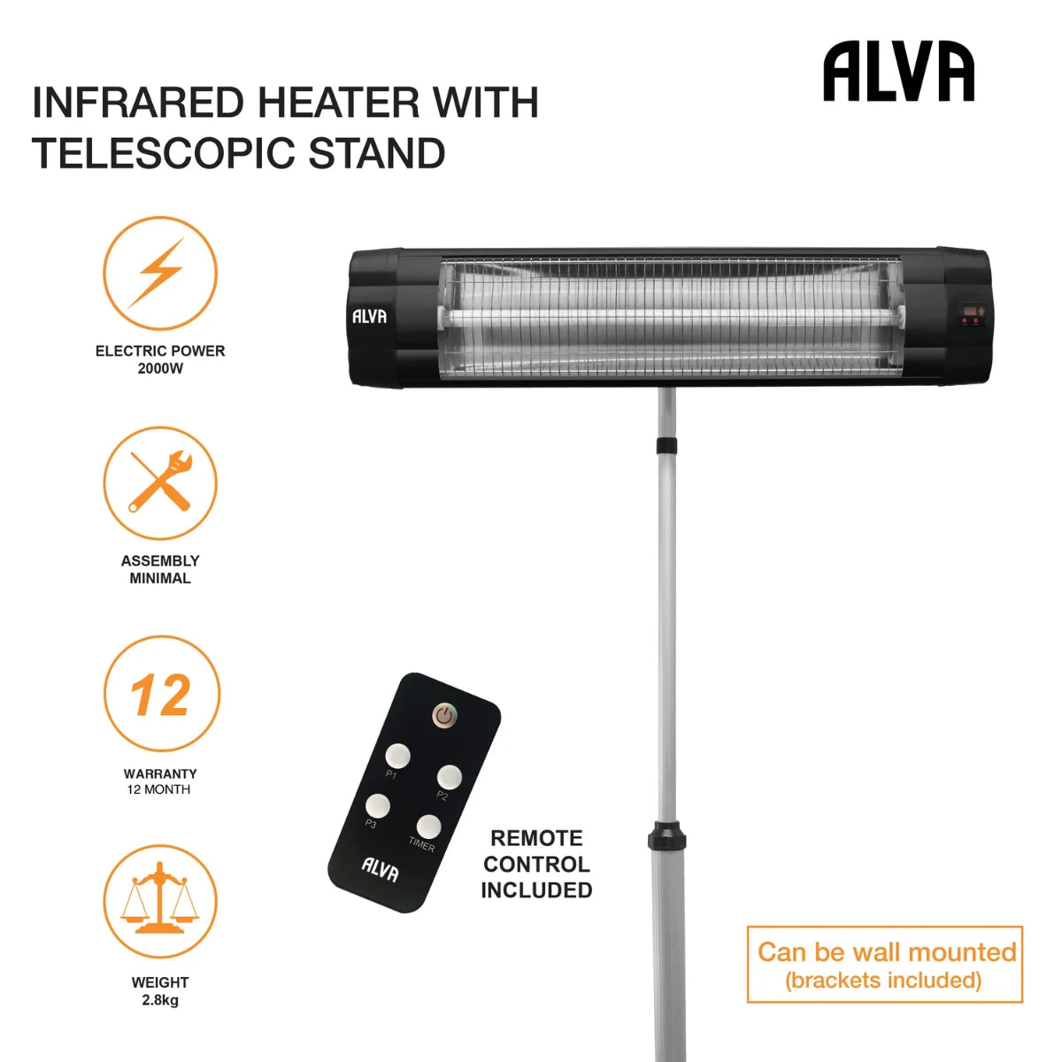 Alva Electric Infrared Heater with Telescopic Stand