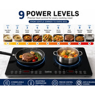Feelive 2000W Double Portable Induction Cooktop Touch Control Black