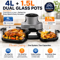 Feelive 4-in-1 Crispy Dual Glass Digital Air Fryer 4L + 1.5L 1500W AF534T