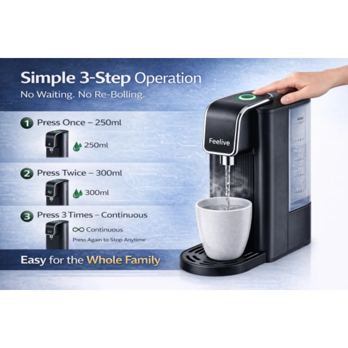 Feelive Instant Boiling Water Dispenser One-Touch Rapid Hot Water Machine