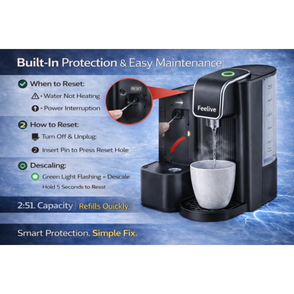 Feelive Instant Boiling Water Dispenser One-Touch Rapid Hot Water Machine