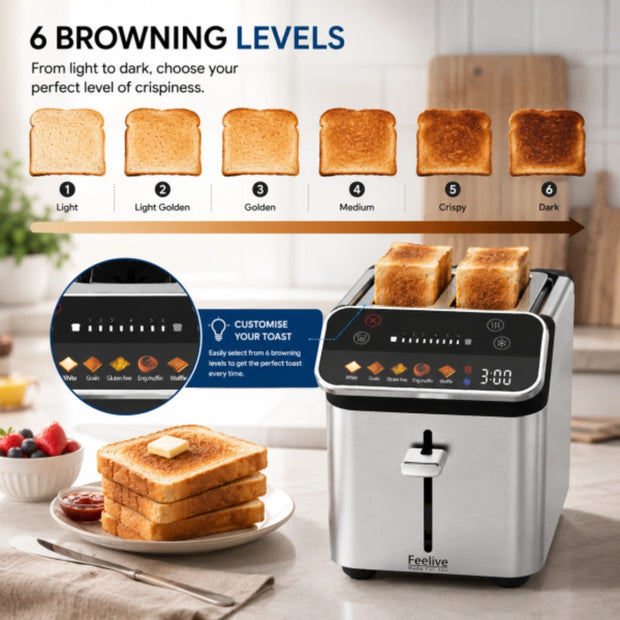 Feelive Stainless Steel 2 Slice Digital Smart Toaster