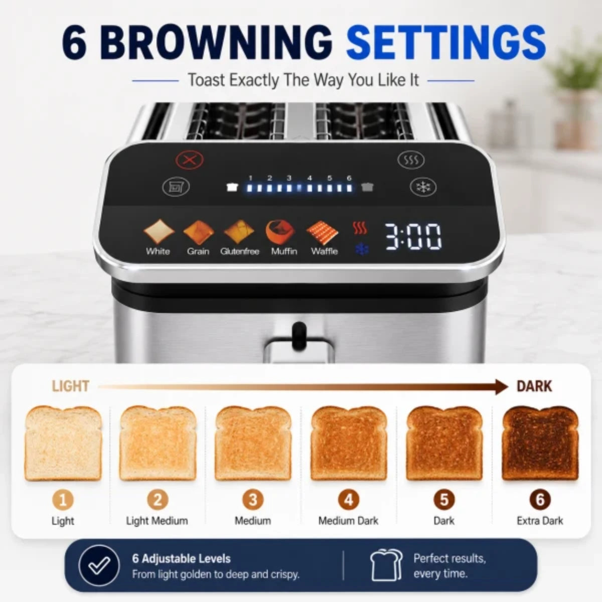 Feelive Stainless Steel 4 Slice Digital Smart Toaster KST088