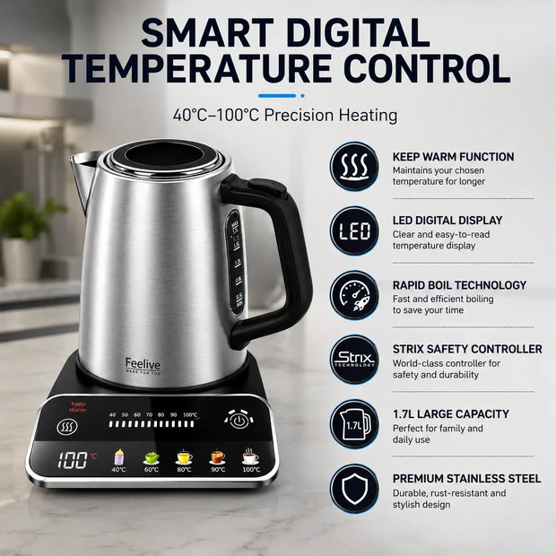 Feelives Stainless Steel Smart Digital Kettle 1.7L  KSK080