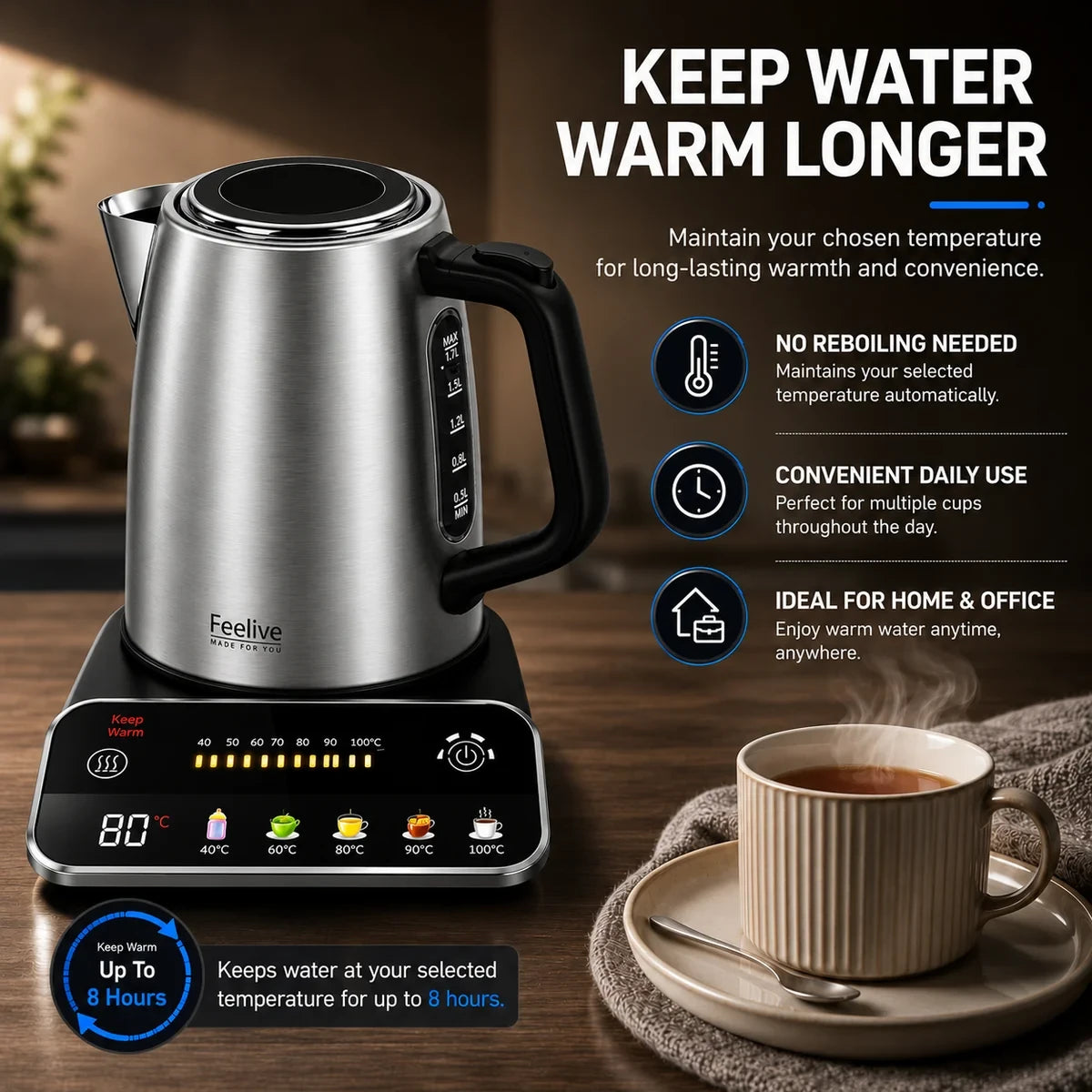 Feelives Stainless Steel Smart Digital Kettle 1.7L  KSK080