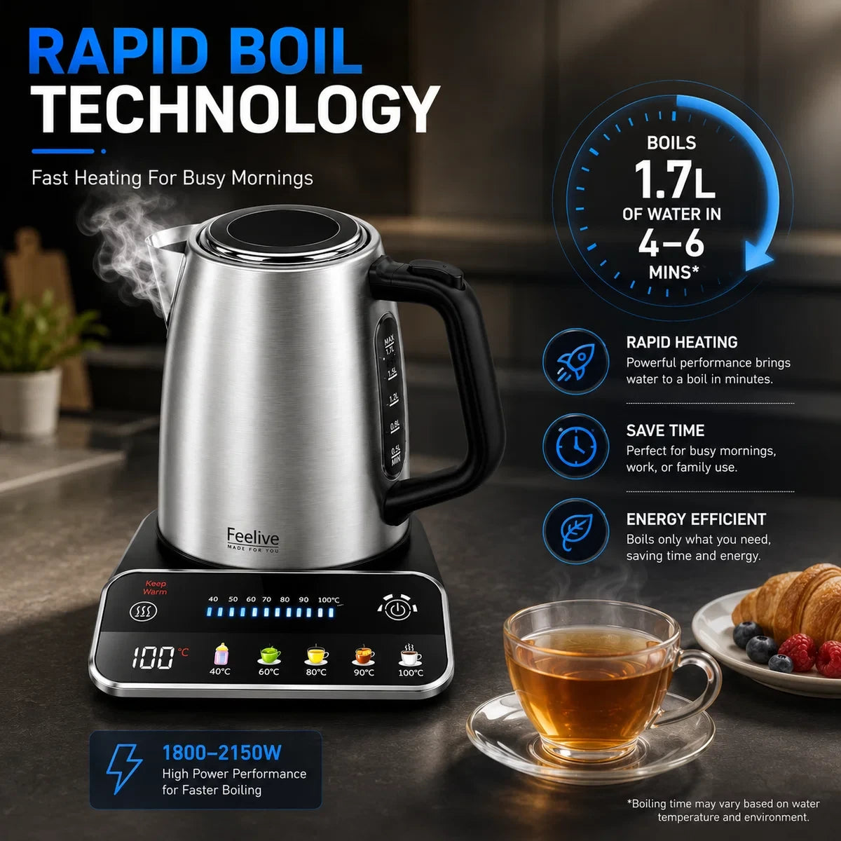 Feelives Stainless Steel Smart Digital Kettle 1.7L  KSK080
