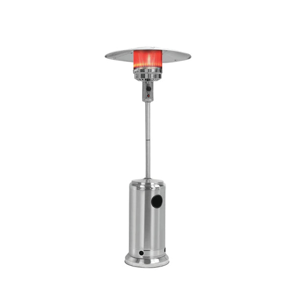 Alva GHP18 Polished Stainless Steel Outdoor Gas Heater with Split Pole and Mushroom Head.