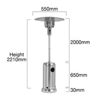 Alva GHP18 Polished Stainless Steel Outdoor Gas Heater with Split Pole and Mushroom Head.