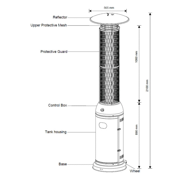 Alva GHP26 Hammertone Grey Pyramid Flame Patio Heater with Quartz Glass Tube and Safety Grille.