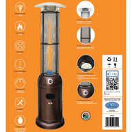 Alva GHP26 Hammertone Grey Pyramid Flame Patio Heater with Quartz Glass Tube and Safety Grille.
