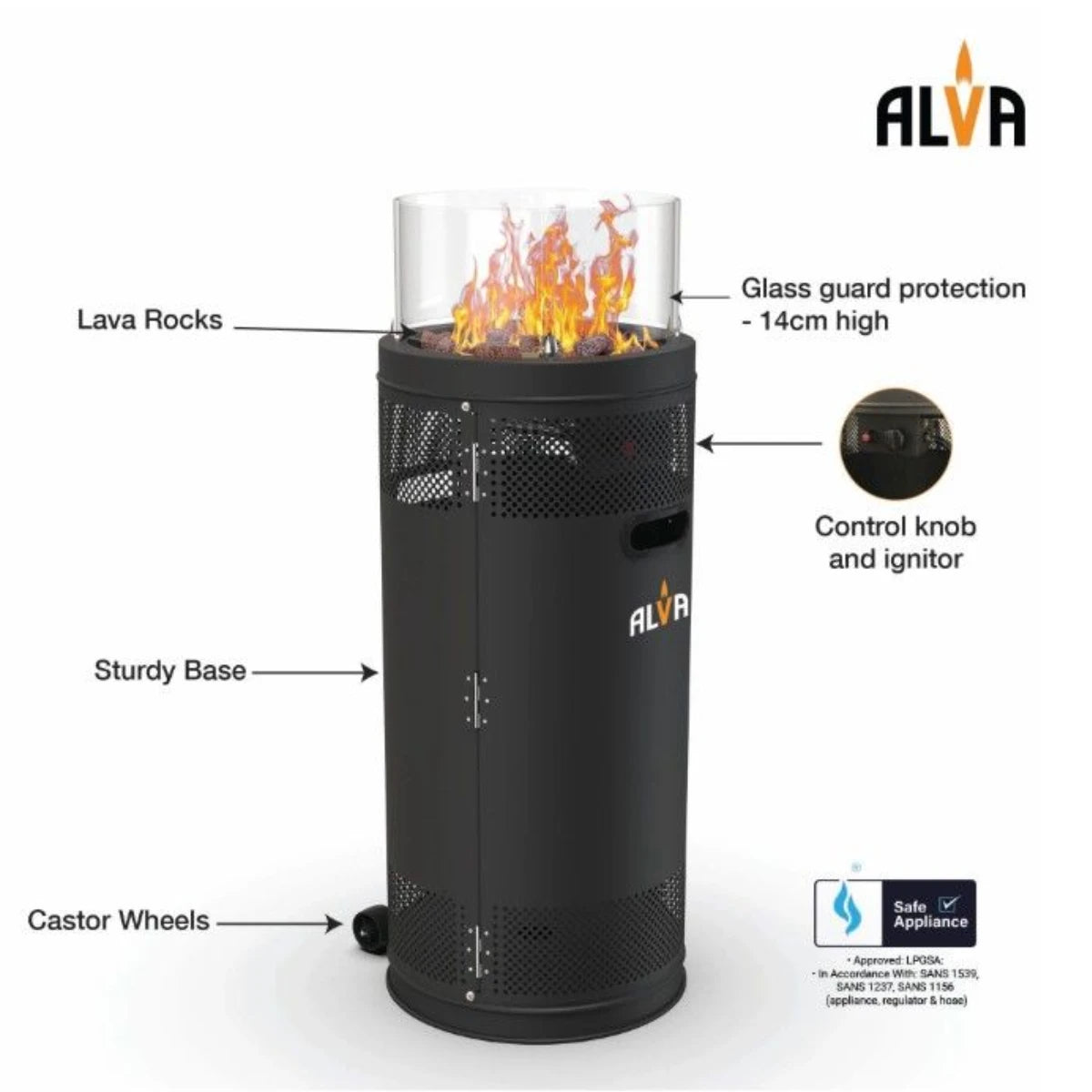 GHP48 ALVA SHORT STAND CERAMIC LOG HEATER WITH LAVA ROCKS