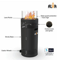 GHP48 ALVA SHORT STAND CERAMIC LOG HEATER WITH LAVA ROCKS