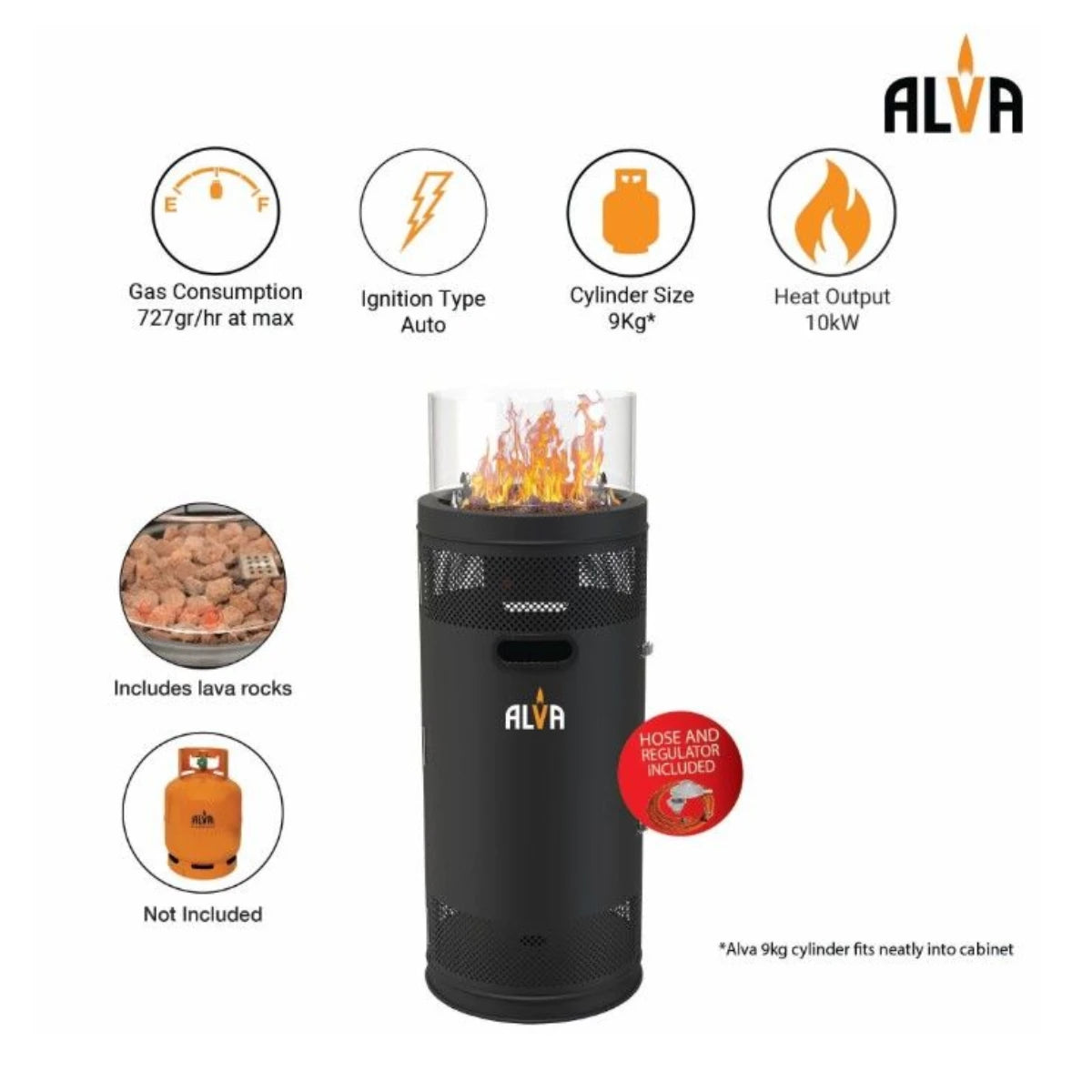 GHP48 ALVA SHORT STAND CERAMIC LOG HEATER WITH LAVA ROCKS