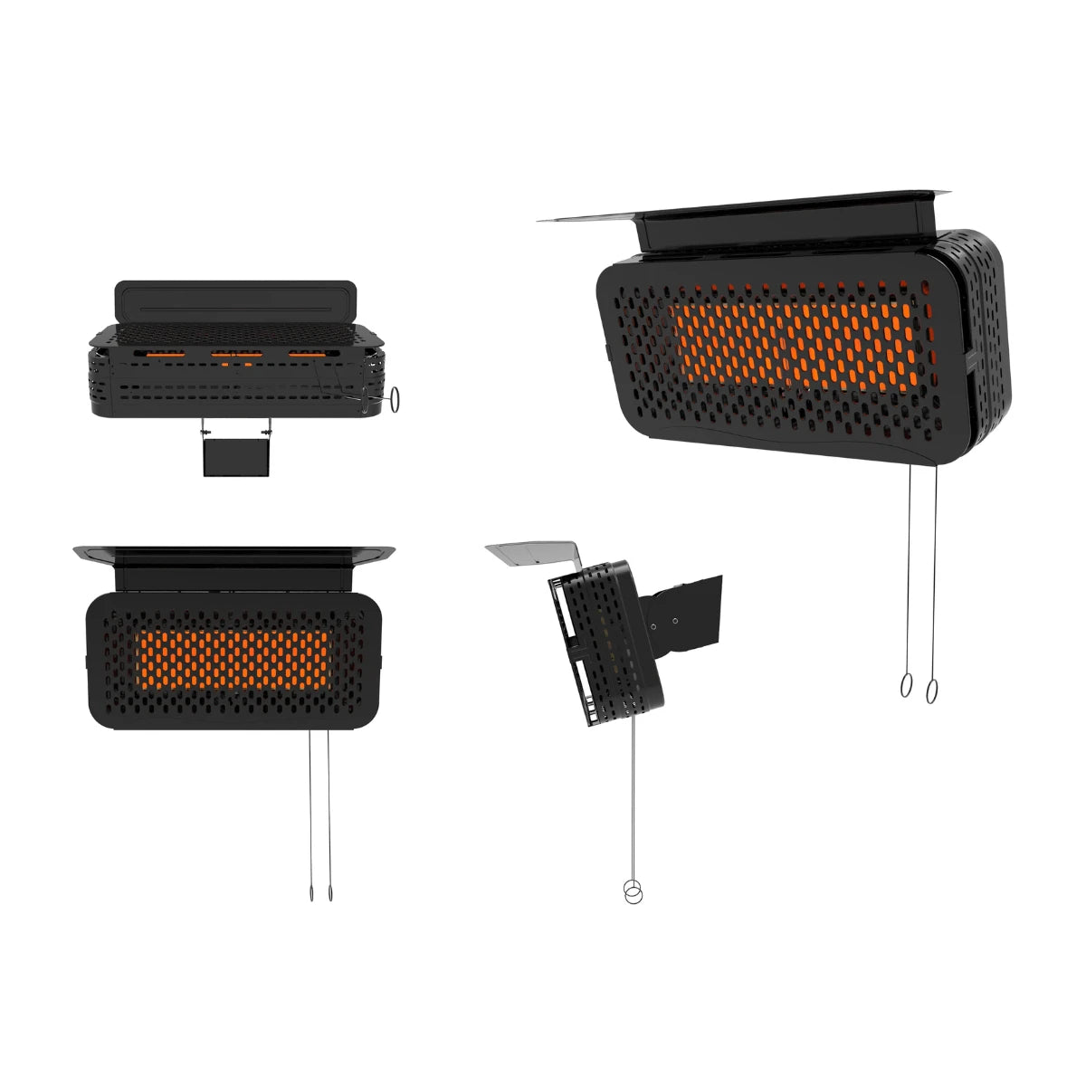 Alva GHP50 Black Wall-Mounted Gas Heater with Adjustable Bracket and Stainless Steel Mesh.