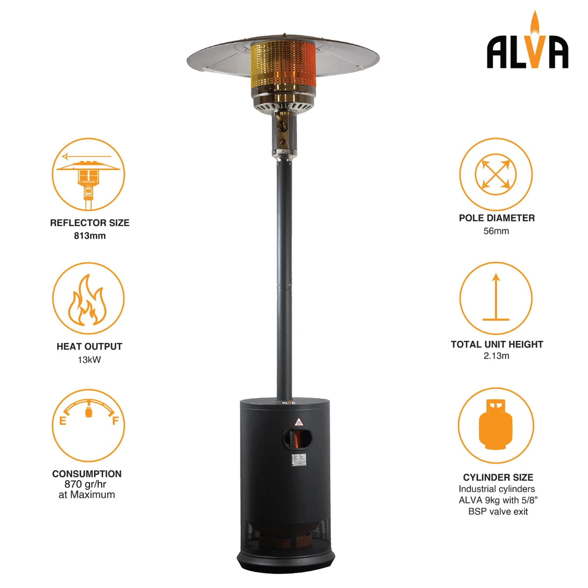 GHP60 ALVA
PATIO HEATER POWDER COATED
