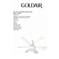 Goldair 20 Inch Socket Ceiling Fan