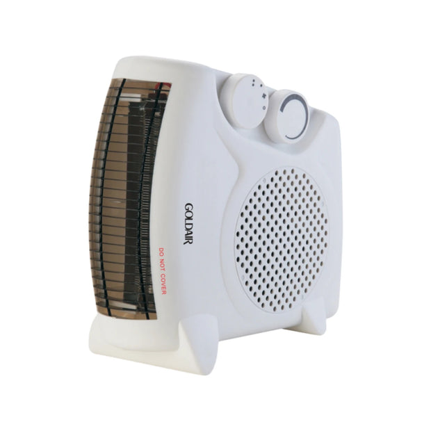 Goldair GFH-7000 white electric fan heater used in horizontal and vertical positions