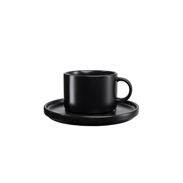 Jan Flat Stackable Cup & Saucer Black