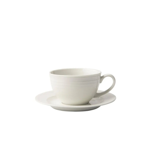 Jenna Clifford Embossed Lines Cup & Saucer - Cream White